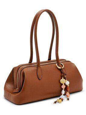 Cult Gaia  Raia Top Handle Satchel in Saddle Color Leather w/ Charm NWT